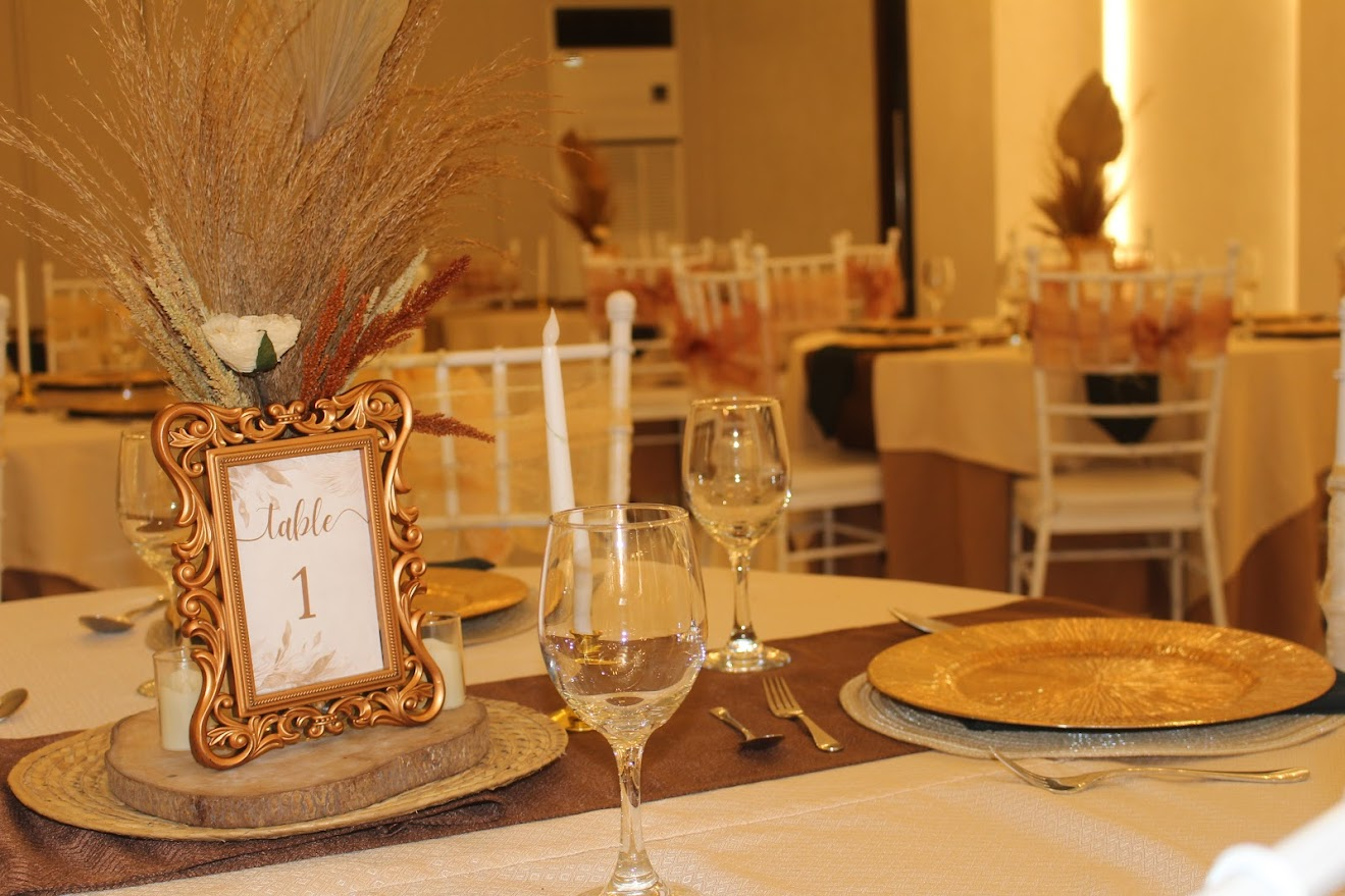 Table setup with centerpiece and plates